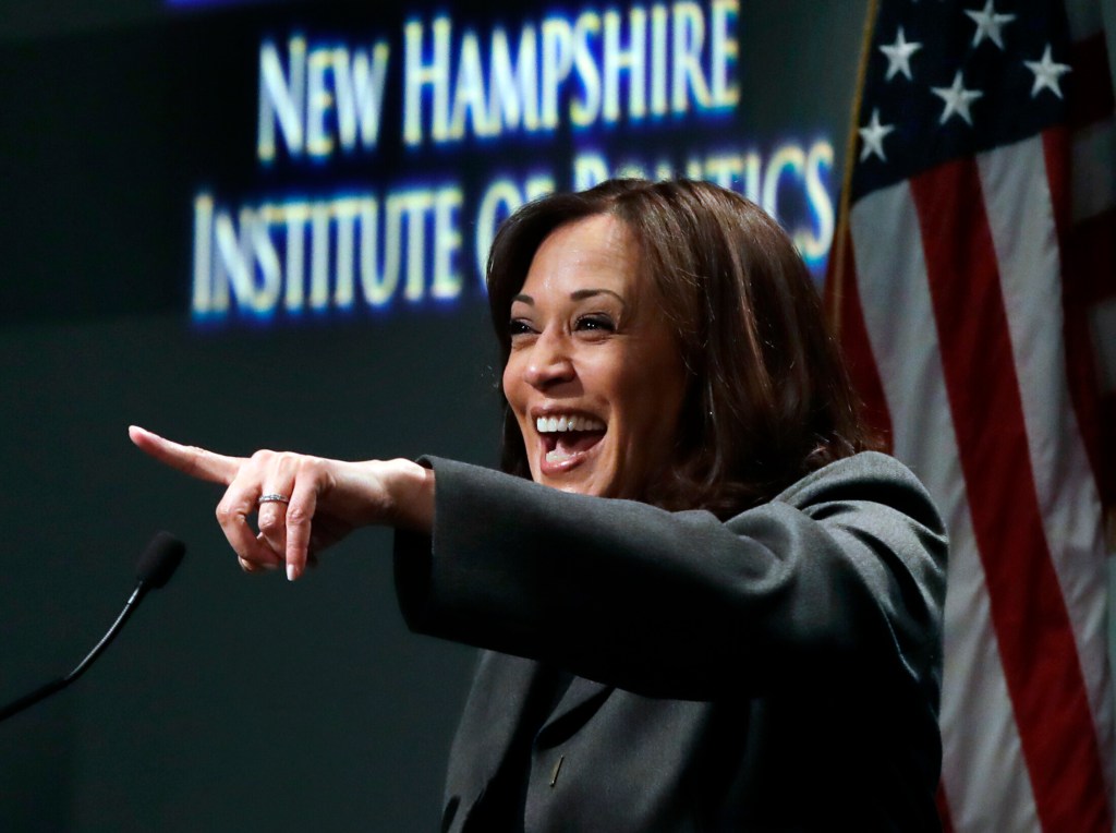 Democratic presidential candidate Sen. Kamala Harris, D-Calif., speaks at a Politics & Eggs campaign event, Tuesday, Feb. 19, 2019, in Manchester, N.H. (AP Photo/Elise Amendola)