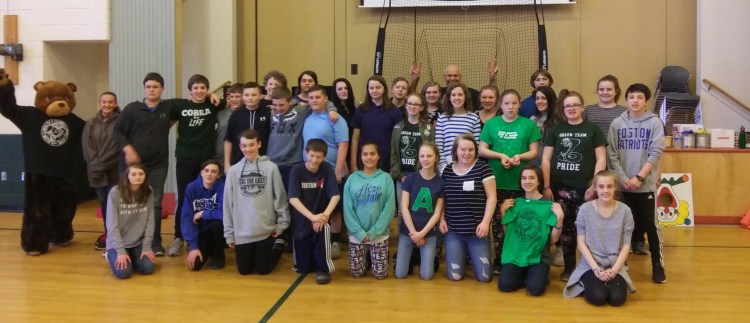 Carrabec Community School eighth-grade students, kneeling from left,are Autumn Ladd, Zach Cary, Beau Mergist, Andrew Rowe, Jessica Benedict, Faith Willette, Twyla Carpenter, Brian Evans . Kalie Madore. Middle row from left are Trinity Norton, Josiah Wyman, Luke Carey, Connor Peabody, Tristan Dodge, Sumner Taylor, Josh Mercier, Lindsay Hamilton, Isabelle Slate, Lacie Dicky, Sage Bertone, Kaitie Junkins and Caden Hopkins. Back from left are Bobby Lindblom, Harold Heath, Cheyenne Grover, Hunter Sousa, Caitlin Oliver, "Mad Louie" aka Louis Moniz, Shelby Arsenault, Zeb Burnham, Makenzie Dodge and Gabby Manzer.  
