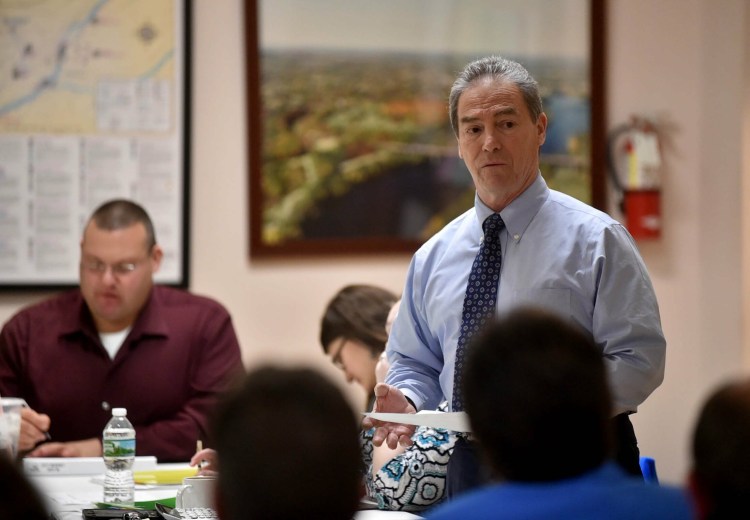 Mike Roy, Waterville's city manager, discusses the city's budget during a meeting on March 28, 2017.  