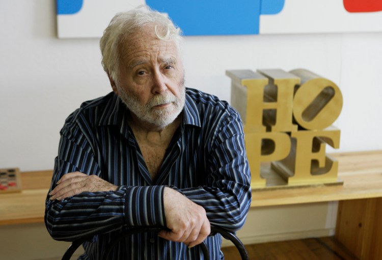 Robert Indiana poses at his studio in Vinalhaven in 2009.