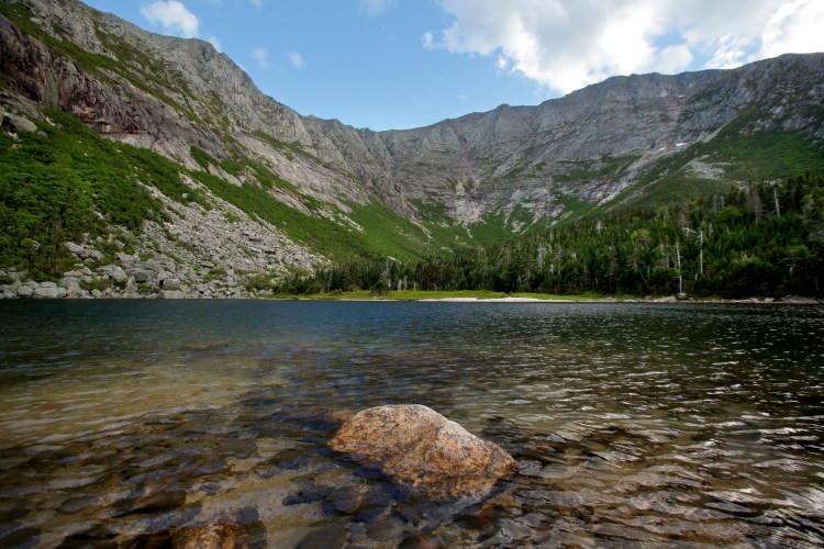 The Knife Edge on Katahdin is seen from Chimney Pond in Baxter State Park.