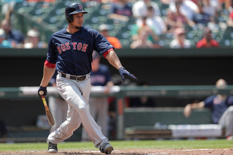 Marco Hernandez grounds out during Boston's 5-0 loss to the Baltimore Orioles on Sunday in Baltimore. The Red Sox managed just one hit and drop two of three games in the series with the Orioles. 