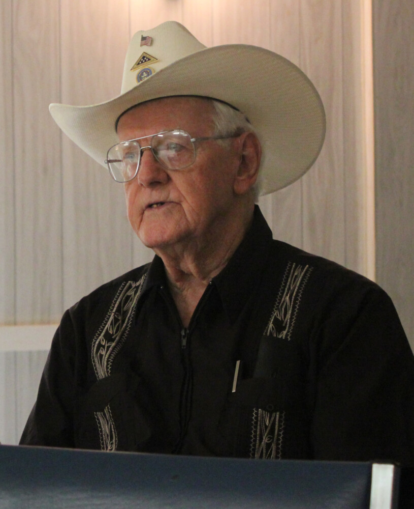 Slim Andrews, 88, an inductee of the Maine Country Music Hall of Fame, sings along to a song during a taping of "Maine's Down Home Country Jamboree" at 21 College Ave. on Sunday evening. 
