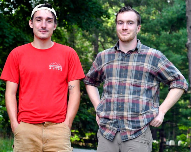 Kennebec Land Trust interns Jonah Raether, left, and Joe Hazelton pose for a portrait Thursday in East Winthrop.