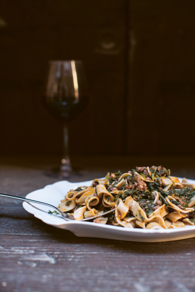 Pasta with Sausage Ragu and Kale.