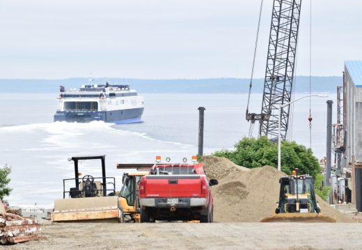 The Cat ferry, seen from the site of the Bar Harbor ferry terminal construction.