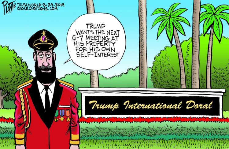 Trump and Captain Obvious, President Donald J. Trump, Trump International Doral, 2020 G-7, ego, self-interest