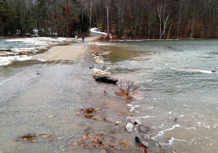 A portion of Long Reach Lane on Sebascodegan Island in Harpswell, pictured here in 2018, will easily become inundated if ocean levels rise by a foot according to data from NOAA.