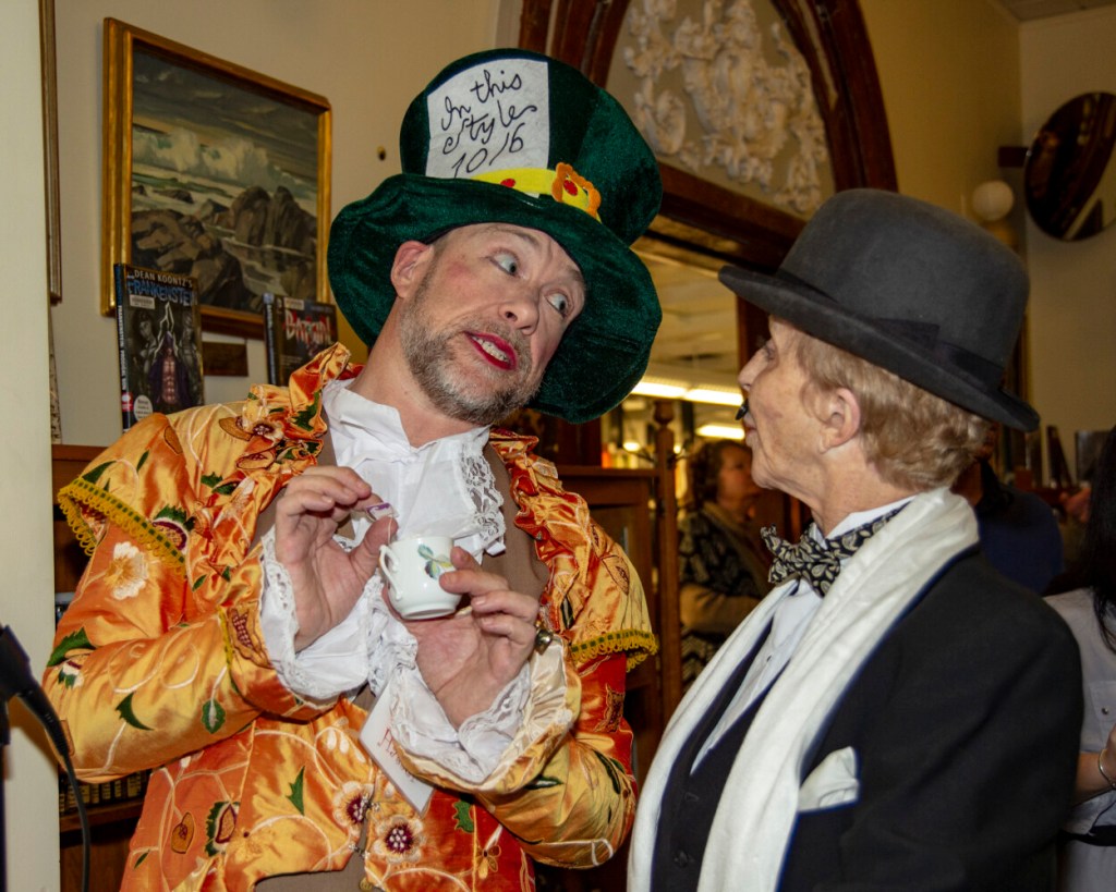Nate Towne, left, and Marie Cormier at the 2018 Waterville Public Library Nosh & Knock Off event.