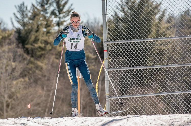 Mt. Blue's Emma Charles skis during the Leavitt Classic last season in Turner.