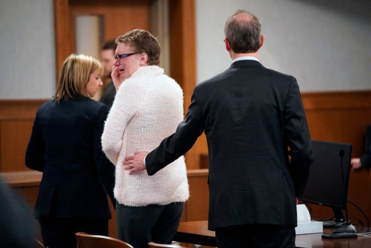 Sharon Carrillo weeps in court after being found guilty Wednesday of murdering her 10-year-old daughter, Marissa Kennedy. The prosecution says it will seek a life sentence for Carrillo.