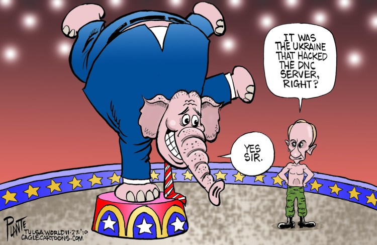 Ukraine or Russia. GOP. Republican Party, RNC, President Donald J. Trump, hacked, DNC server, circus