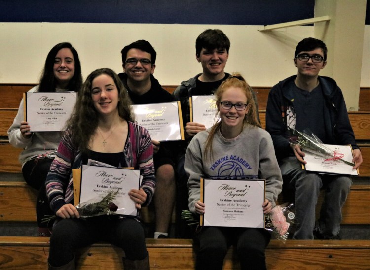 Erskine Academy Seniors of the Trimester, front from left, are Julia Basham and Summer Hotham. Back from left are Lucy Allen, Jacob Sutter, Ben Reed and Dominic Smith.
