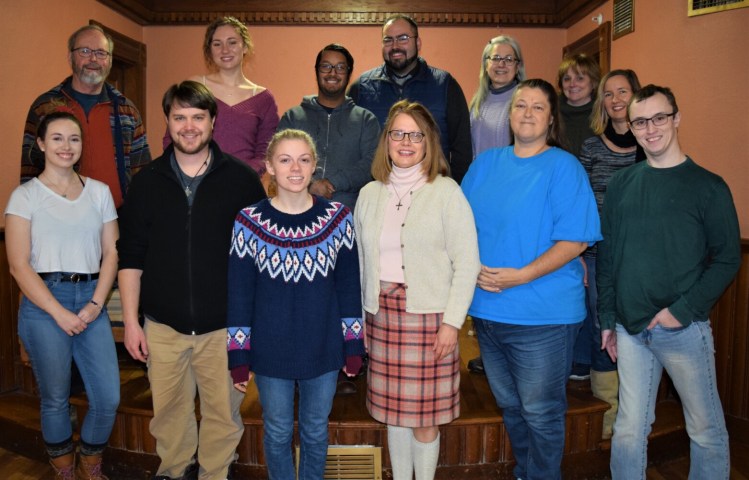 The Cast of "When Radio Was King," In front, from left, Kathryn Ross, Jeff Fairfield, Brittany Bazinet, Colleen Mahan, Cindy Dunham and Zach Hodge. In back, from left, are Andy Tolman, Savannah Leavitt, Danny Gay, Dan Allard, Jane Mitchell, Nancy Kenneally and Karen Lipovsky. Missing cast: Josie French, Ann Fairchild, Elaine Hanish, Josh Oaks, Megan Record, and Meredith and Shane Stevens.