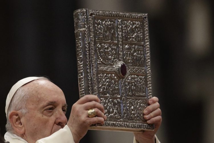 Pope Francis presides over a Mass for the solemnity of St. Mary at the beginning of the new year in St. Peter's Basilica at the Vatican on Wednesday.