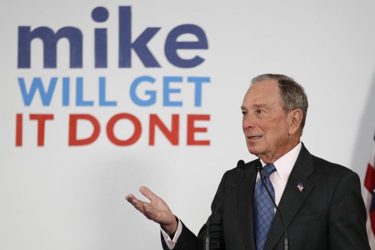 Democratic presidential candidate and former New York City Mayor Michael Bloomberg speaks to supporters at a campaign office, Monday, Jan. 27, 2020, in Scarborough, Maine. (AP Photo/Robert F. Bukaty)