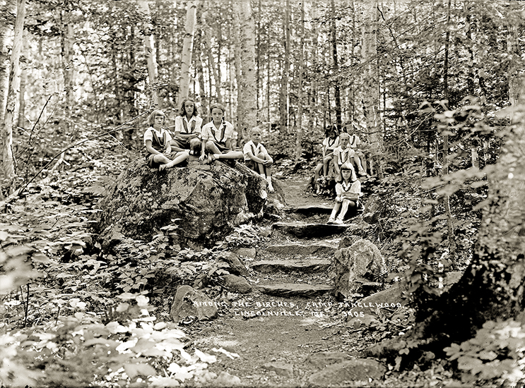 Camp Tanglewood, shown here in the 1940s, was a creation of the 1130th Company of the Civilian Conservation Corps, which from 1935 to 1941 developed what would become Camden Hills State Park on 1,500 acres in Camden and Lincolnville. Although the facilities at Tanglewood (including the stone steps pictured), completed in 1939, were intended for use by vacationers, from 1939 until 1972 the Bangor-Brewer YWCA used the property as a summer camp for girls. Since 1982, Tanglewood has been used by the University of Maine as a 4-H camp. Forty-six buildings constructed by the CCC have survived, and Camden Hills State Park remains an invaluable asset to the Camden area in particular, to the state of Maine in general, and for countless visitors — WPA critics and today’s critics of governmental environmental activities notwithstanding.
