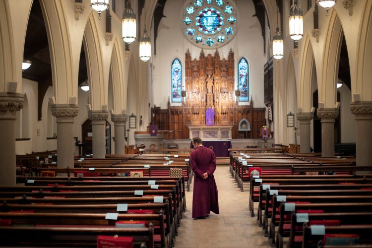 Thomas James Brown, bishop of the Episcopal Diocese of Maine in Portland's St. Luke's Cathedral on April 9, 2020.