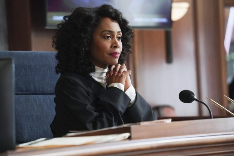 This image released by CBS shows Simone Missick in a scene from "All Rise." The CBS series will virtually produce an episode that reflects the world’s current state of the COVID-19 pandemic, social distancing and its impact on the criminal justice system. 