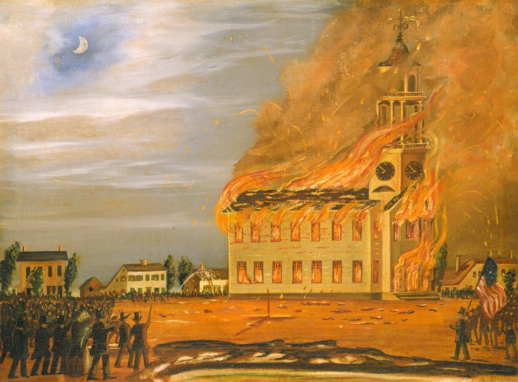 Burning of Old South Church, Bath, c. 1854 by John Hilling

