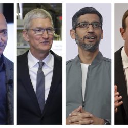 Amazon CEO Jeff Bezos, Apple CEO Tim Cook, Google CEO Sundar Pichai and Facebook CEO Mark Zuckerberg