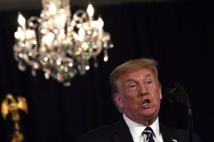 President Trump speaks at Trump National Golf Club Bedminster in Bedminster, N.J., on Friday.

