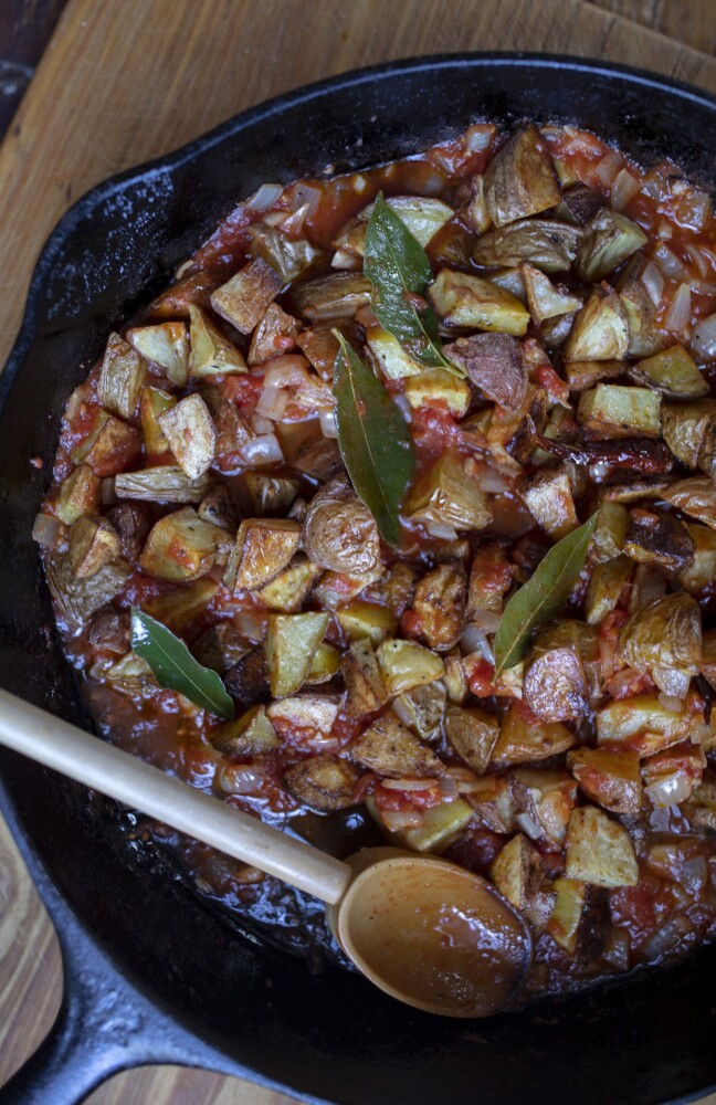 BRUNSWICK, ME - SEPTEMBER 24: Maine patatas bravas with extra bay leaves on Thursday, September 24, 2020. (Staff photo by Brianna Soukup/Staff Photographer)