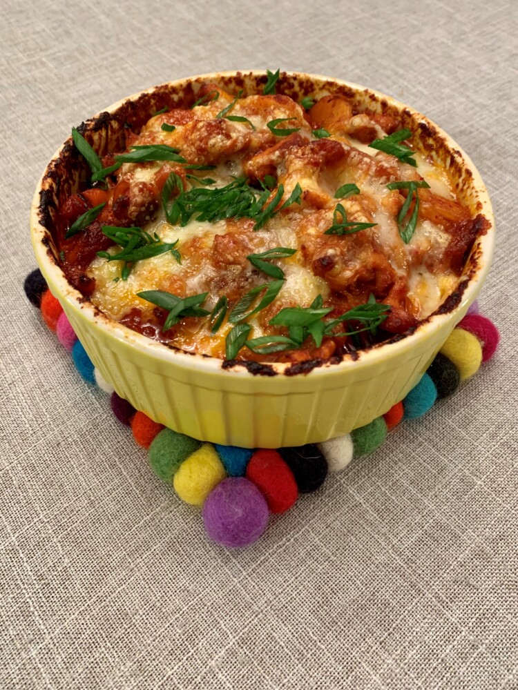 Maangchi's fiery, cheesy chicken buldak.