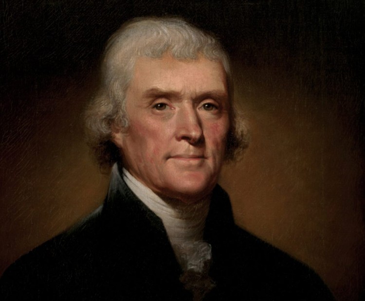 Thomas Jefferson
artist
Rembrandt Peale
date of work
1800
medium
Oil
type
Portrait
credit
White House Collection/White House Historical Association
thomas jefferson
Portrait of Thomas Jefferson by Rembrandt Peale in 1800. Oil on canvas, 23 x 19 inches. Gift of Mr. and Mrs. Paul Mellon

The portrait of Jefferson was completed in Philadelphia before mid-May 1800 when he left that capital for Monticello. The face has the glow of health, a warm complexion. The sitter here looks directly at us and does so with candor, as our equal. The splendid eyes and mouth convey reason and tolerance.

MeBi