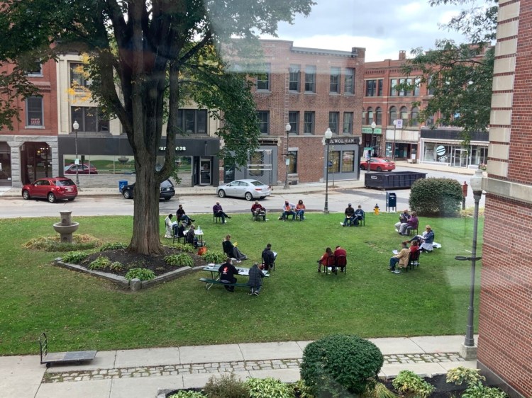 An outdoor rehearsal of "Almost Maine."