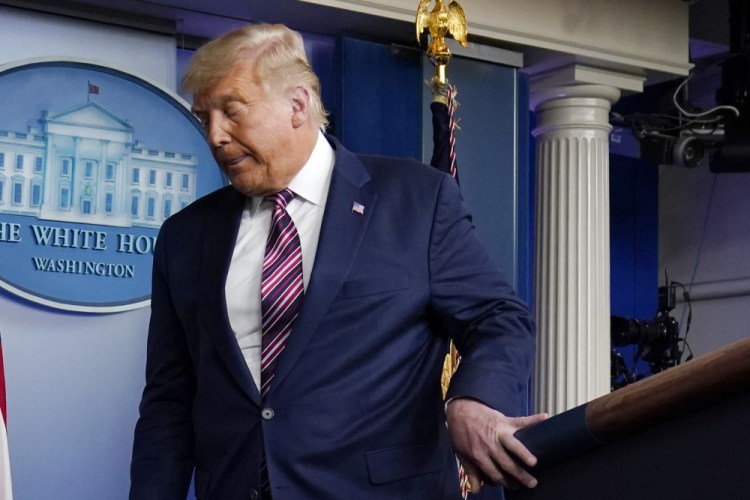 President Trump leaves after speaking at the White House, Thursday in Washington.