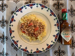 Black-Eyed Peas with rice. Tabasco is nice, if you like heat. 