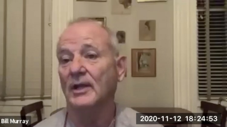 Actor Bill Murray takes part in a virtual production of "Poetry for the Pandemic" in November. On Sunday, Murray played Job in a biblical reading over Zoom put on by Theater of War Productions. 