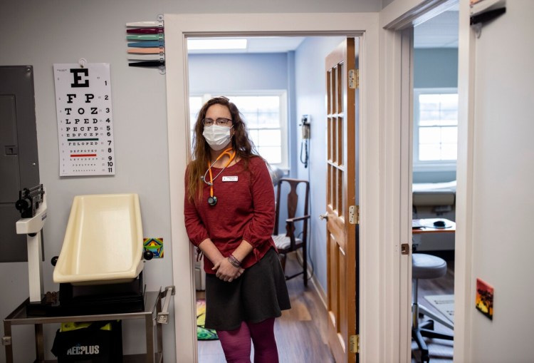 WISCASSET, ME - JANUARY 21:  Dr. Cortney Linville at the practice she owns, Wiscasset Family Medicine on Thursday, January 21, 2021. Dr. Linville said that her practice, other private practices in the state, have been given no indication whether or not they will be receiving COVID-19 vaccines to administer to their patients. The office got 500 calls on Tuesday after the state made an announcement about mass vaccinations. “We have zero information to give people,” Linville said. (Staff photo by Brianna Soukup/Staff Photographer)