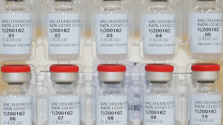 A photo provided by Johnson & Johnson shows vials of the Janssen COVID-19 vaccine in the United States.  Johnson & Johnson’s single-dose vaccine protects against COVID-19, according to an analysis by U.S. regulators Wednesday, Feb. 24,  that sets the stage for a final decision on a new and easier-to-use shot to help tame the pandemic. 