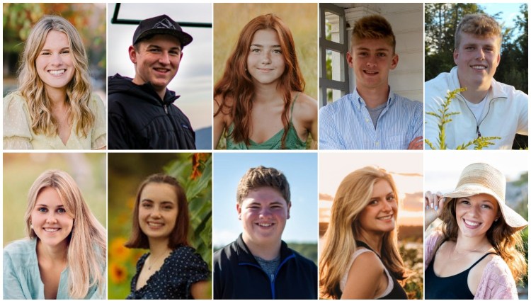 Winthrop High School class of 2021 top 10 seniors, top from left, are Kerrigan Anuszewski, Jacob Smith, Hannah Duley, Rowan Goebel-Bain and Noah Grube. Bottom from left are Dana Lesko, Ella Michaud, Nathan Miller, Madisyn Oberg and Abigail Ross.