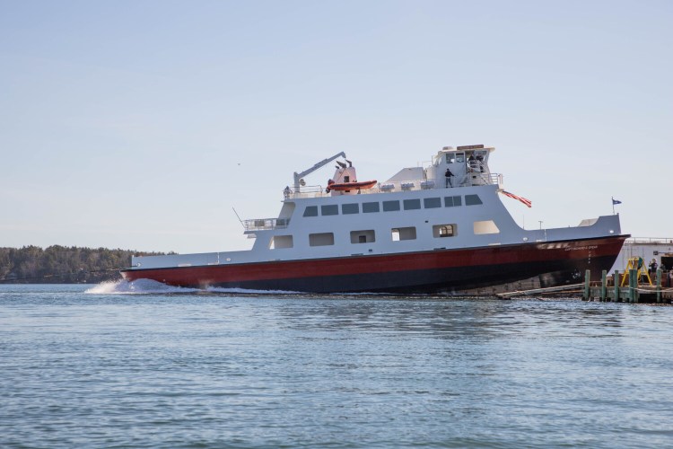 The Capt. Richard G. Spear ferry is launched at the Washburn & Doughty shipyard in East Boothbay.