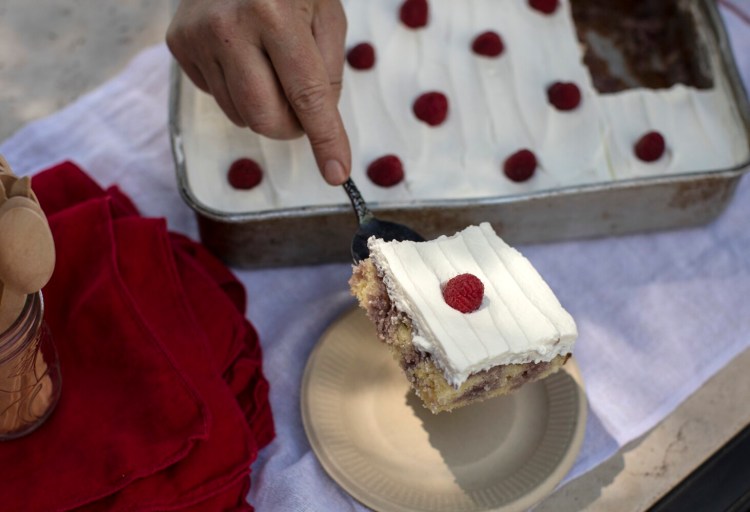 BRUNSWICK, ME - MAY 20: Lemon Raspberry Poke Cake on Thursday, May 20, 2021. (Staff photo by Brianna Soukup/Staff Photographer)