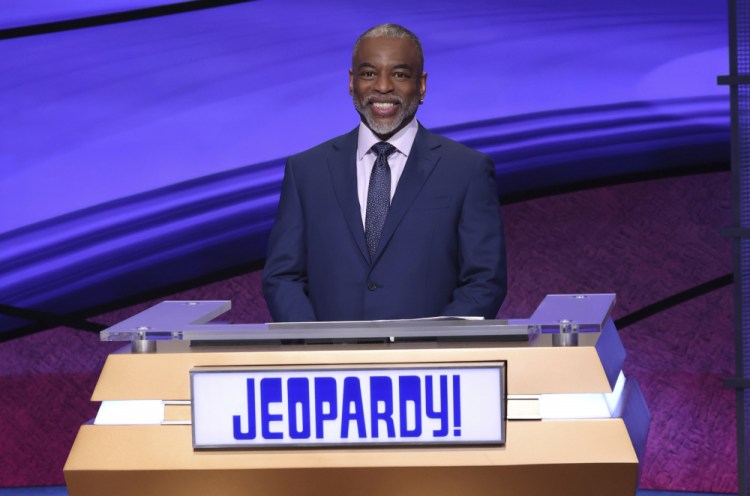 "Jeopardy!" guest host LeVar Burton is shown on the set of the game show. 