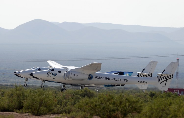 The rocket plane carrying Virgin Galactic founder Richard Branson and other crew members takes off from Spaceport America near Truth or Consequences, New Mexico, on Sunday.


