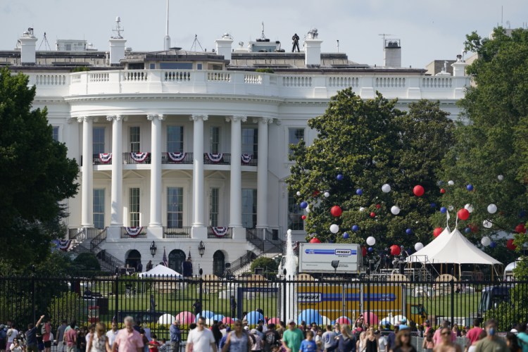 Preparations take place for an Independence Day celebration on the South Lawn of the White House, Saturday in Washington.