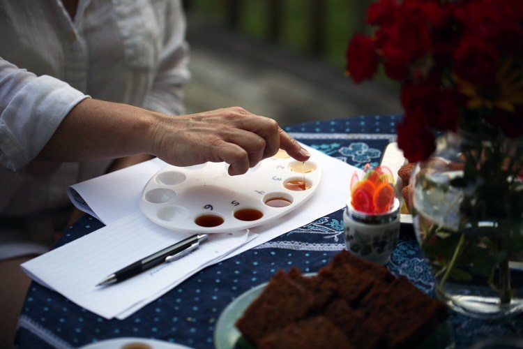 PORTLAND, ME - AUGUST 20: Beekeeper Meghan Gaven participates in a blind taste test of six local, and non-local honeys. (Staff photo by Ben McCanna/Staff Photographer)