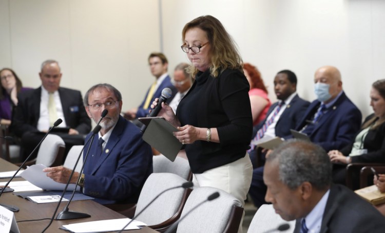 Judy Wiegand speaks during a House Judiciary Committee meeting in Raleigh, N.C., on June 22. Wiegand, who was married when she was 13, was speaking in favor of Senate Bill 35, which would raise the minimum age to be married to 16. 