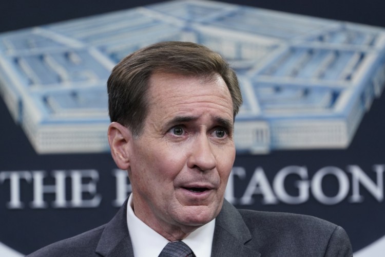 Pentagon spokesman John Kirby speaks during a briefing at the Pentagon in Washington on Friday. 