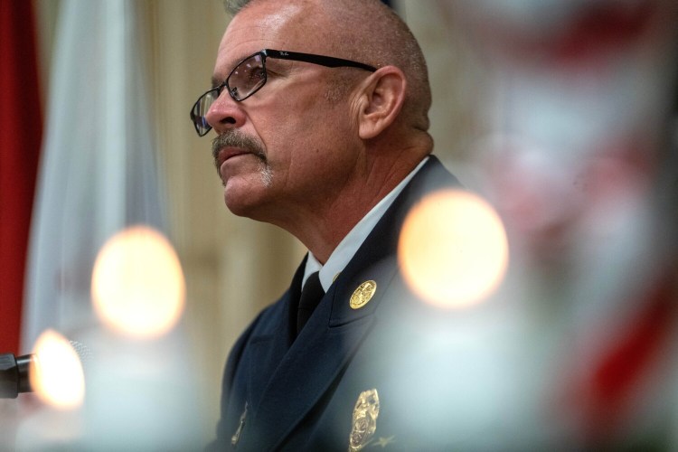 WATERVILLE, MAINE- SEPTEMBER 11, 2021
Ronnie Rodriguez, Winslow fire chief, recounts his experience responding to the Pentagon on September 11, 2001 during a 9/11 remembrance at the Elks Lodge in Waterville on Saturday, Sept. 11 2021. (Staff Photo by Michael G. Seamans/Staff Photographer)