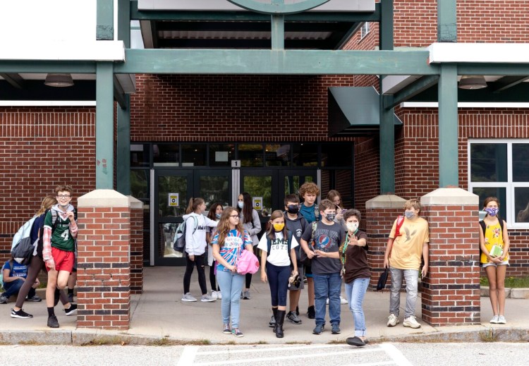 STANDISH, ME - SEPTEMBER 17: Students leave Bonny Eagle Middle School at the end of the day on Friday, September 17, 2021. (Staff photo by Brianna Soukup/Staff Photographer)