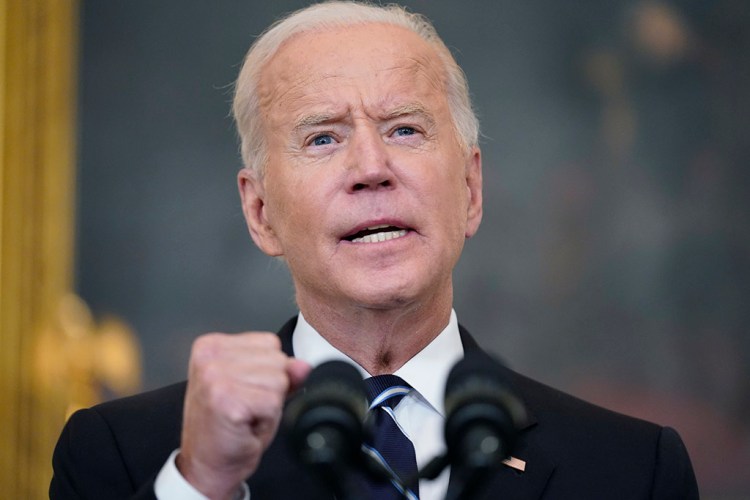 President Joe Biden speaks in the State Dining Room at the White House, Thursday, Sept. 9, 2021, in Washington. Biden is announcing sweeping new federal vaccine requirements affecting as many as 100 million Americans in an all-out effort to increase COVID-19 vaccinations and curb the surging delta variant. (AP Photo/Andrew Harnik)