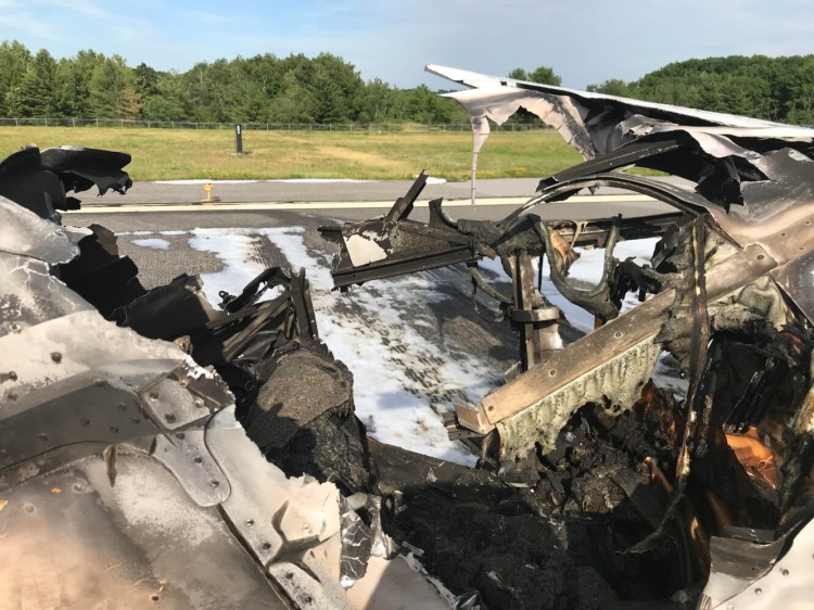 Two people were taken to the hospital after a plane crashed at the Portland International Jetport Friday afternoon.
The private plane, a small Cessna, crashed after taking off shortly before 4 p.m. on Friday. The aircraft “broke apart” when it crashed on one of the airport’s secondary runways, according to Paul Bradbury, airport director.