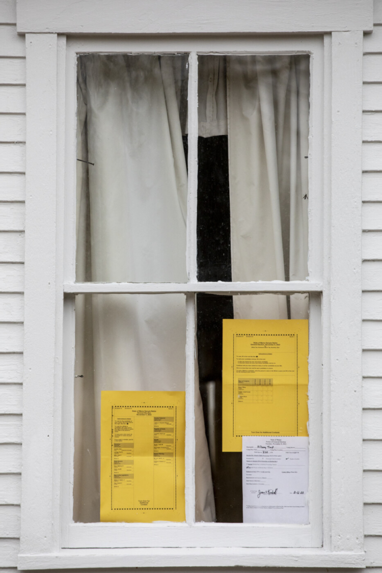 Voters in Albany Township can see the ballot in the window of Albany Town hall