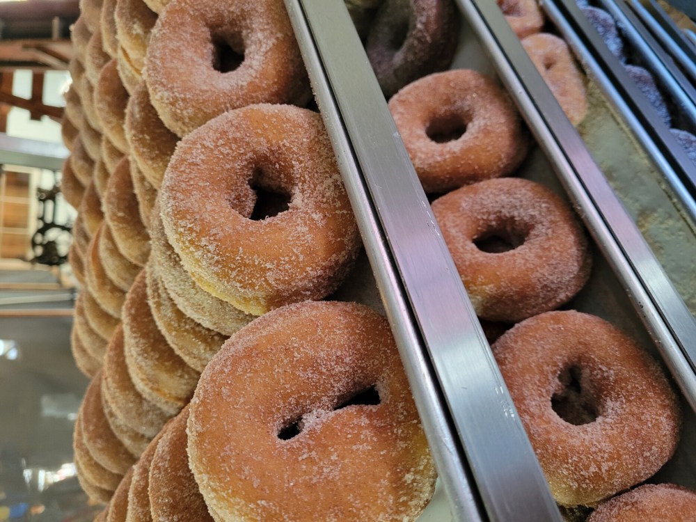 Dozens of apple cider doughnuts at Rocky Ridge Orchard in Bowdoin. 